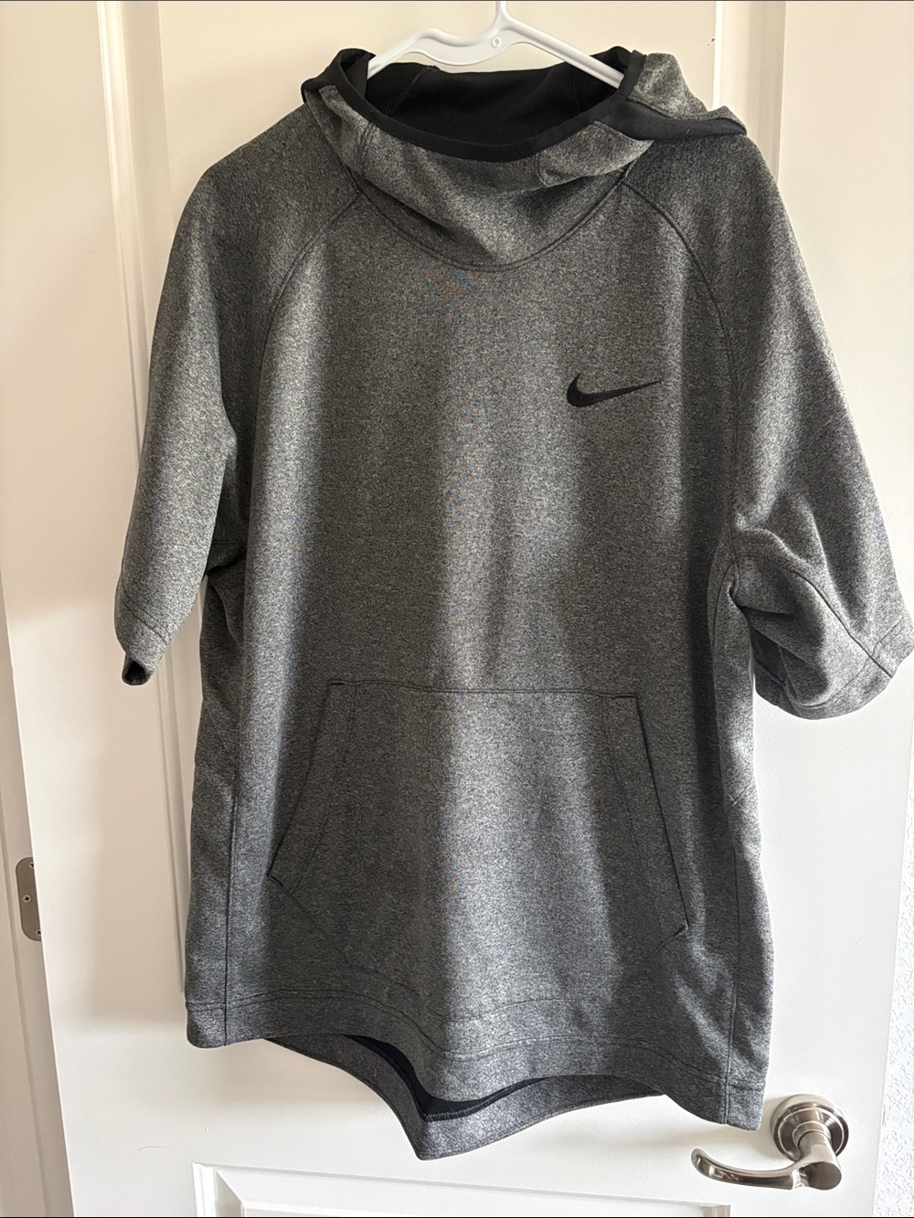 Nike Grey Athletic Short-Sleeve Hoodie with Black Swoosh